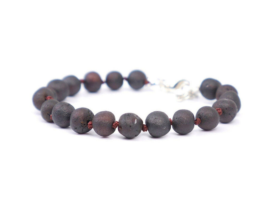Pulsera ajustable de ámbar crudo cereza oscura para la dentición de bebés