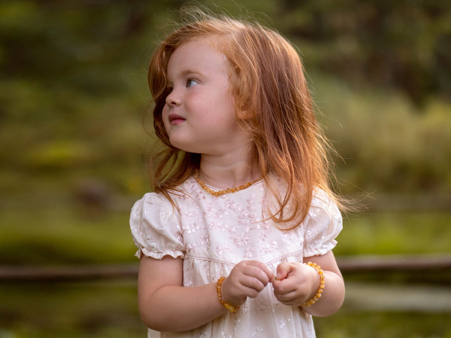 Collar y pulsera de ámbar crudo miel, alivio natural para la dentición de bebés