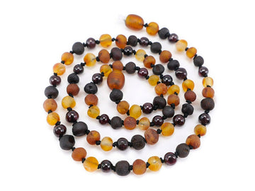 RAW MULTICOLOR ADULT BALTIC AMBER NECKLACE WITH GARNET