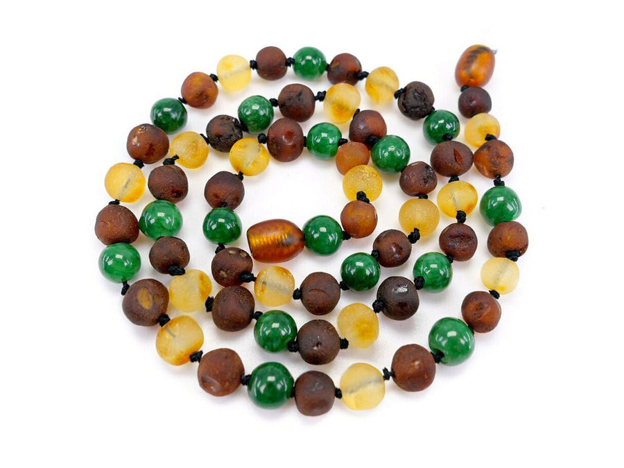 Collar de ámbar báltico crudo multicolor con cuenta de jade, joyería natural para adultos