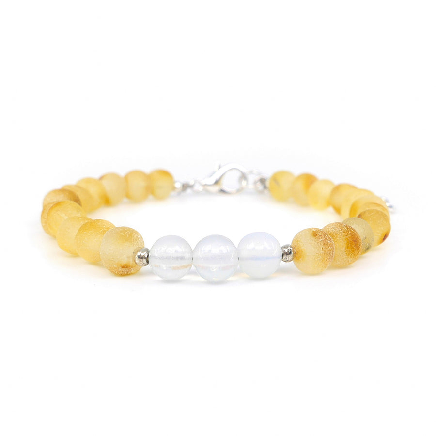 Pulsera ajustable de ámbar miel y piedra luna para niños Cáncer