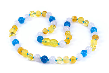 Collar de dentición de ámbar báltico multicolor con jade azul para bebé