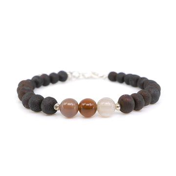 Pulsera infantil ajustable de ámbar cereza oscura crudo con cuentas de ágata natural