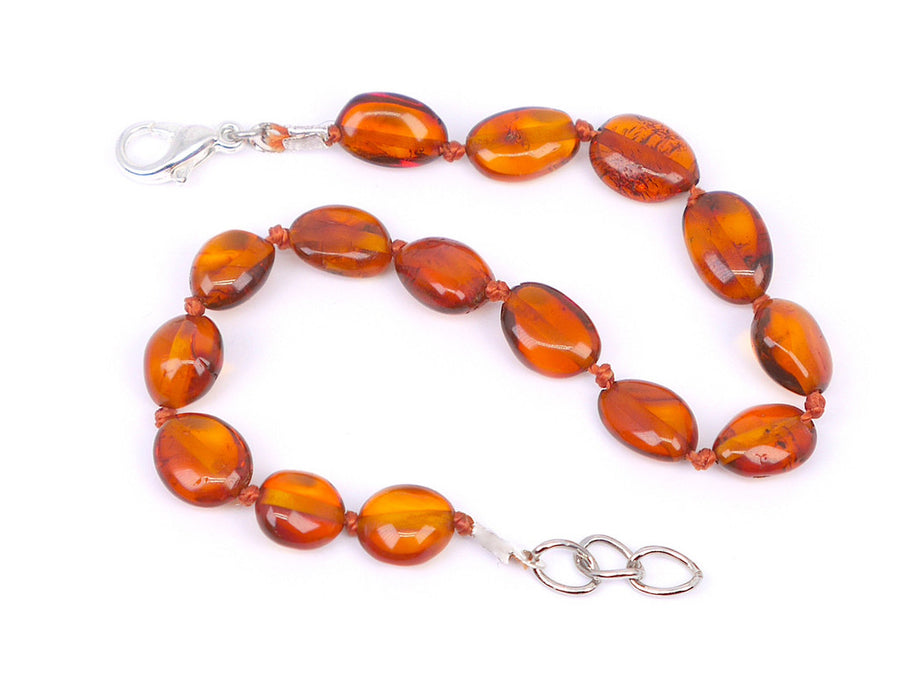 Pulsera de dentición para bebé con ámbar báltico pulido cognac, calmante y segura