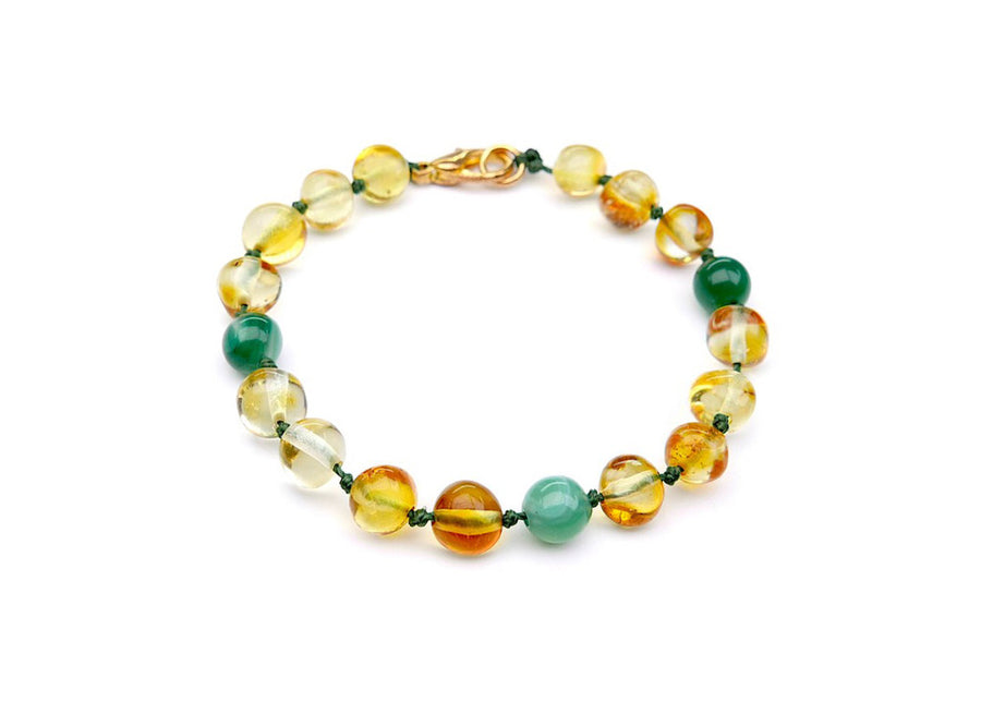 Pulsera artesanal de dentición para bebé de ámbar báltico limón y cuentas de ágata
