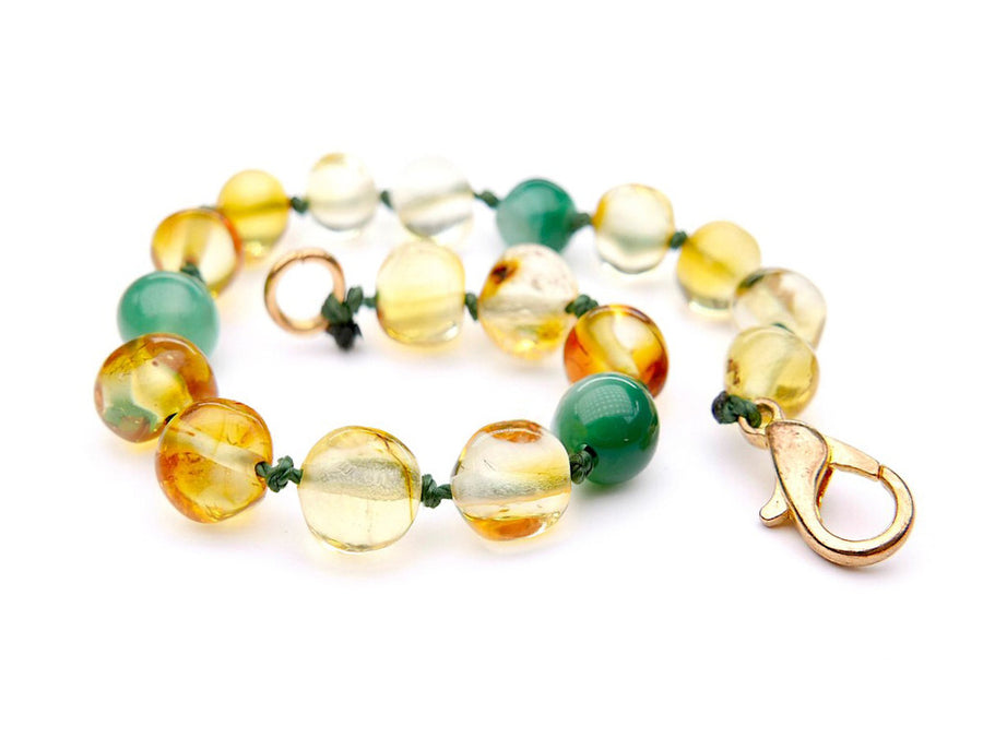 Pulsera natural de ámbar báltico limón y cuentas de ágata para la dentición infantil