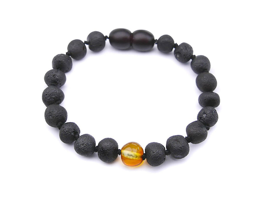 Pulsera de ámbar báltico natural color cereza oscura para bebés y niños pequeños