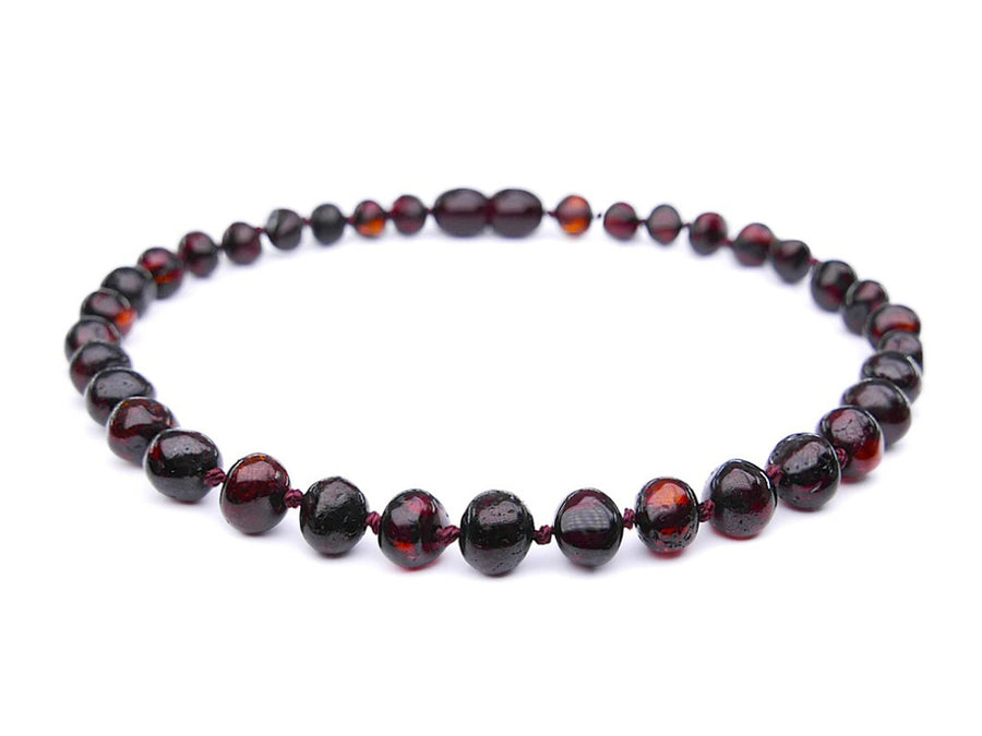 Tobillera de ámbar báltico curativo para adultos, color cereza oscura y cuentas pulidas