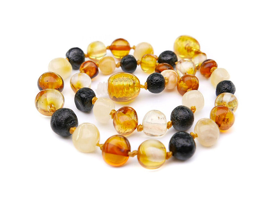 Tobillera de ámbar natural multicolor con cuentas barrocas, ideal para bienestar y equilibrio energético