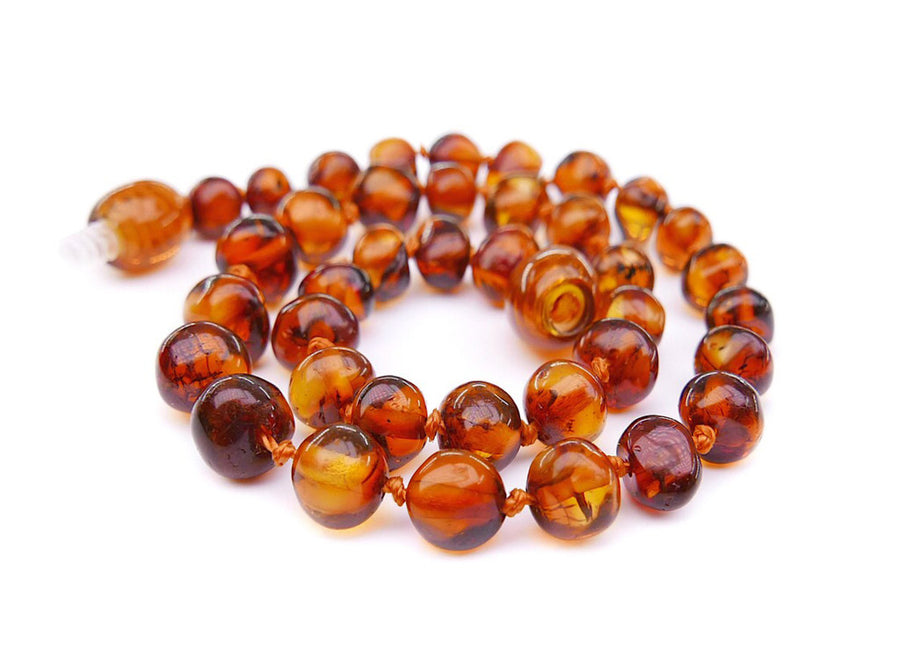 Tobillera de ámbar natural color coñac con cuentas barrocas, ideal para bienestar y equilibrio