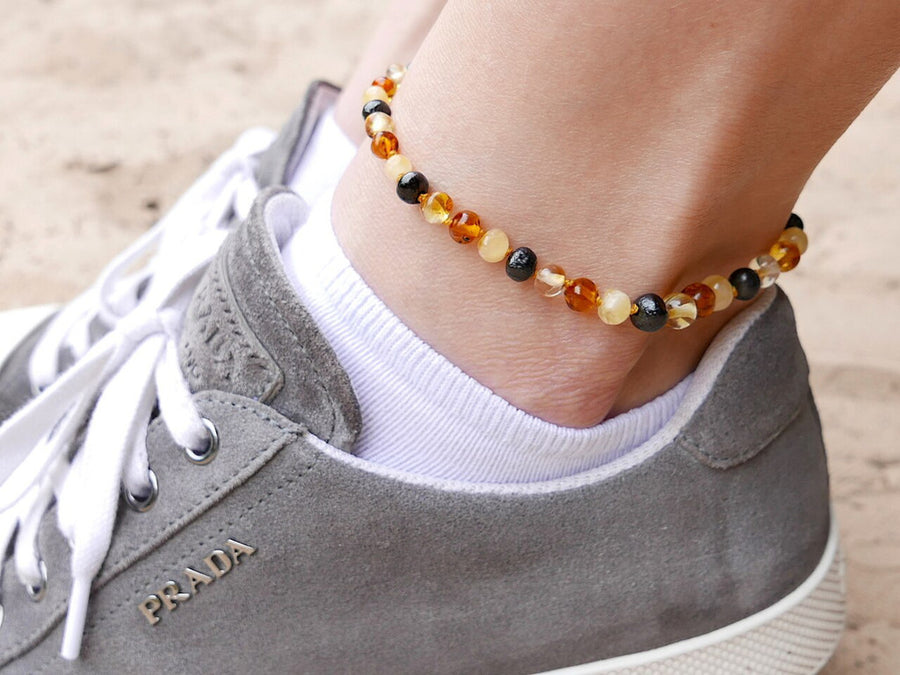 Joyería de ámbar báltico pulido multicolor, tobillera con cuentas barrocas auténticas