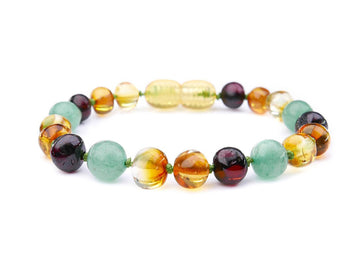 Pulsera de dentición para bebé de ámbar pulido multicolor con aventurina