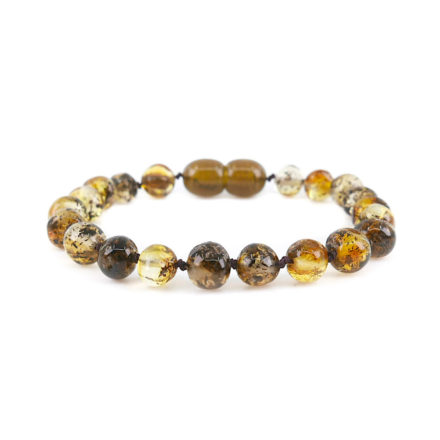 Pulsera de ámbar báltico para dentición con cuentas barrocas pulidas verdosas