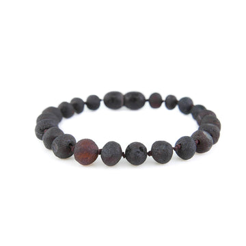 Pulsera de ámbar crudo cereza oscura con cuentas barrocas para dentición