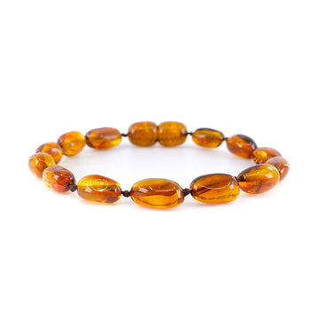 Pulsera de ámbar báltico cognac pulido para bebé con cuentas de oliva