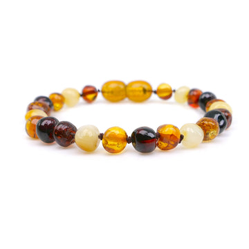 Pulsera / Tobillera de Ámbar Báltico para la Dentición con Cuentas Barrocas Pulidas Multicolor