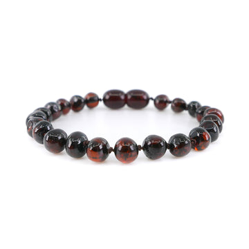 Pulsera de ámbar cereza oscuro pulido para la dentición de bebé