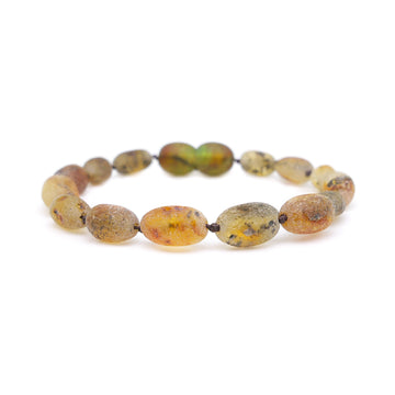 Pulsera de ámbar verde sin pulir para la dentición de bebé
