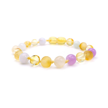 Pulsera de dentición de ámbar báltico multicolor con calcedonia para bebé