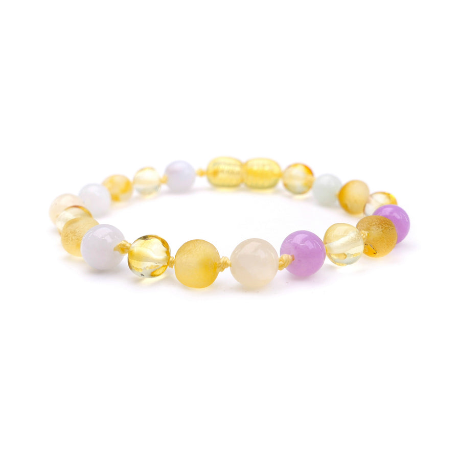 Pulsera de dentición de ámbar báltico multicolor con calcedonia para bebé