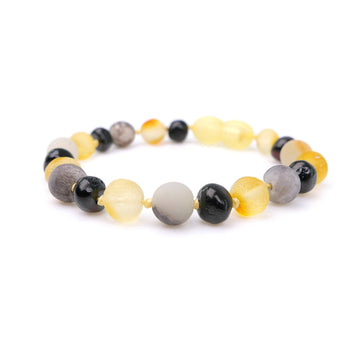 Pulsera infantil de ámbar báltico multicolor con cuentas de amazonita