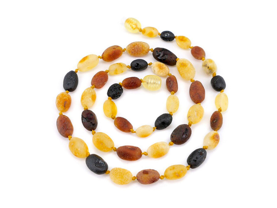 Collar de ámbar báltico crudo multicolor con cuentas en forma de oliva, joyería natural para adultos