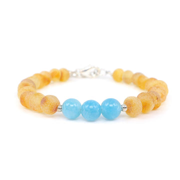 Pulsera Escorpio de ámbar báltico miel en bruto con cuentas de aguamarina