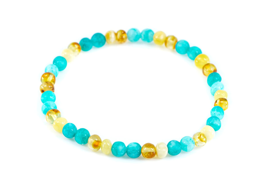 STRETCH POLISHED HONEY BALTIC AMBER ADULT ANKLET WITH AMAZONITE