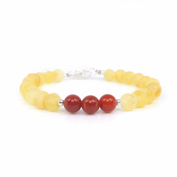 Pulsera ajustable de ámbar miel crudo y cornalina para niños