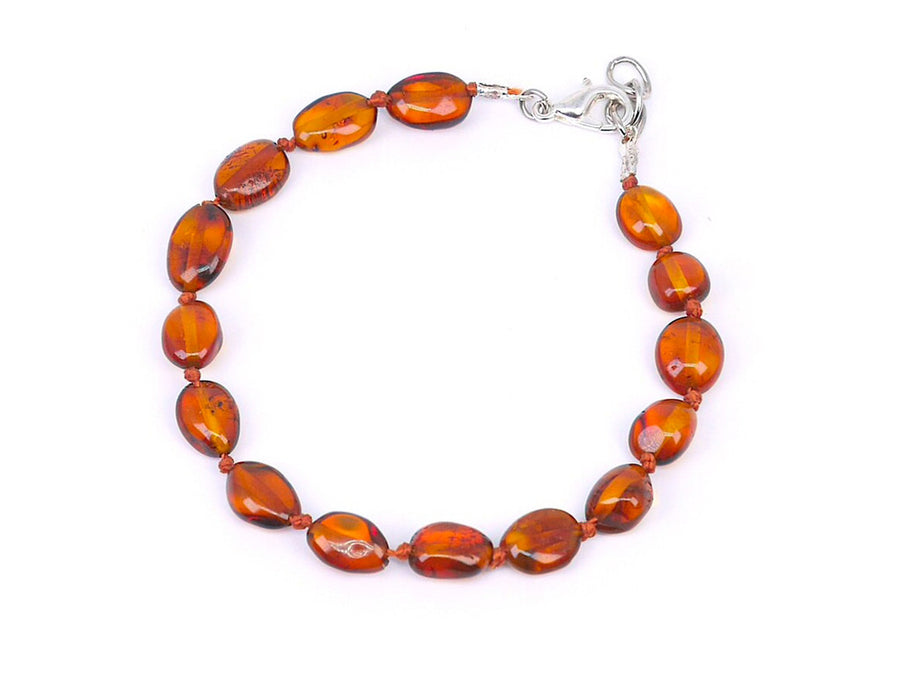 Pulsera/tobillera de ámbar báltico cognac pulido, ideal para el bienestar del bebé