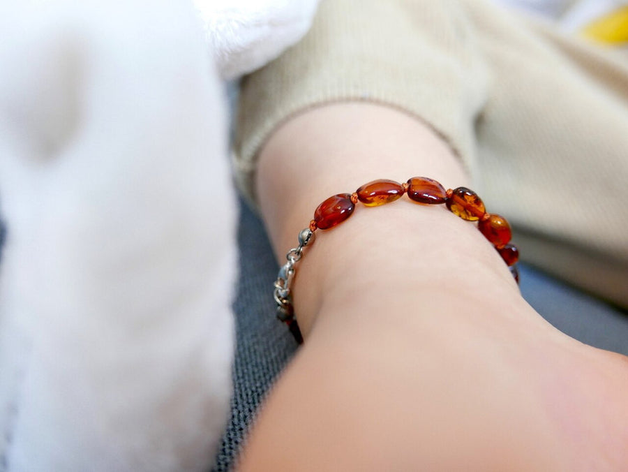 Accesorio natural para dentición: pulsera ajustable de ámbar cognac pulido para bebés