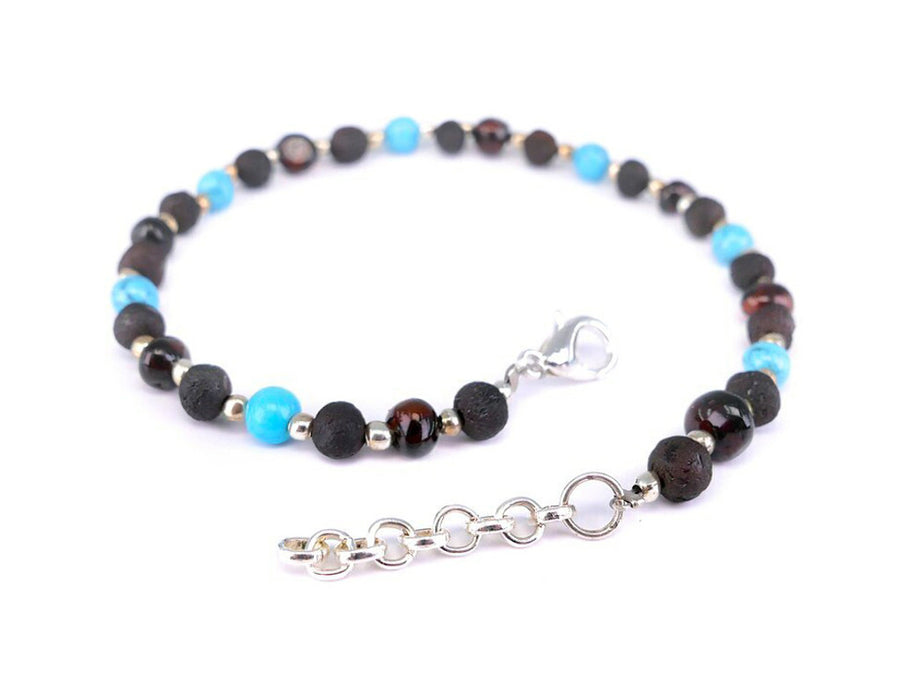 Pulsera de ámbar cereza oscuro y cuentas de turquesa para adultos