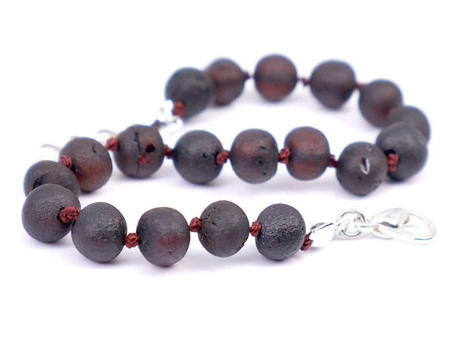 Pulsera de dentición para bebé de ámbar báltico crudo color cereza oscura