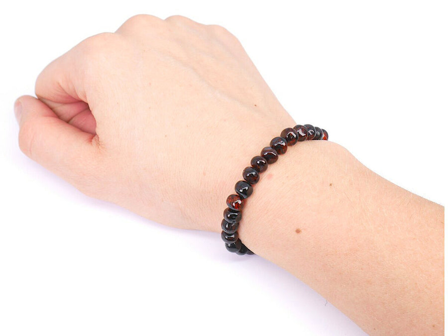 Pulsera curativa de ámbar para adultos en color cereza oscuro/negro