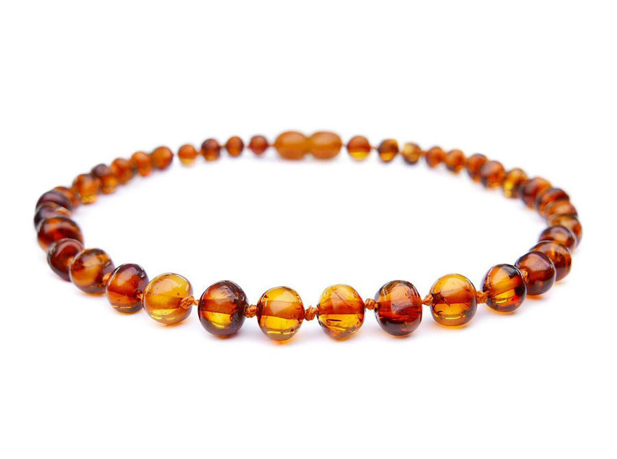 Tobillera de ámbar báltico pulido coñac con cuentas barrocas, joyería natural para adultos