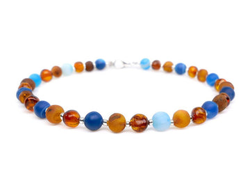ADJUSTABLE COGNAC BALTIC AMBER ADULT ANKLET WITH AGATE