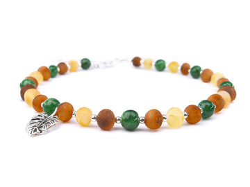 ADJUSTABLE MULTICOLOR BALTIC AMBER ADULT ANKLET WITH JADE