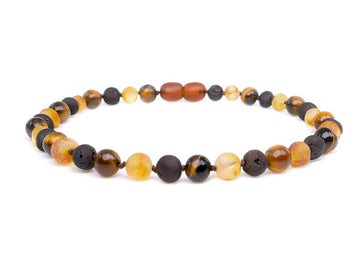 MULTICOLOR BALTIC AMBER ADULT ANKLET WITH TIGER EYE