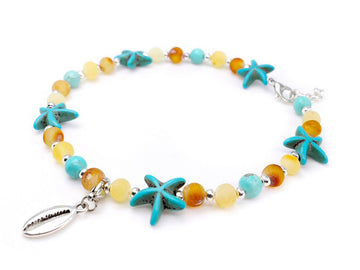 ADJUSTABLE MULTICOLOR BALTIC AMBER ADULT ANKLET WITH TURQUOISE