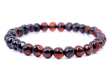 STRETCH POLISHED DARK CHERRY BALTIC AMBER ADULT BRACELET