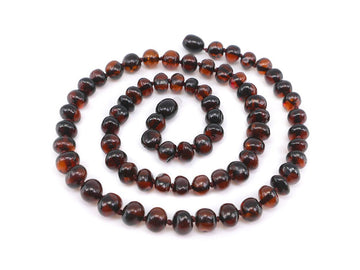 Collar de ámbar báltico pulido cereza oscura con cuentas barrocas, joyería natural para adultos