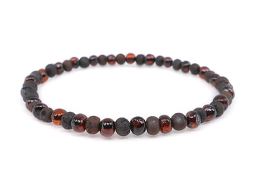 Tobillera elástica de ámbar báltico cereza oscura, joyería natural para adultos