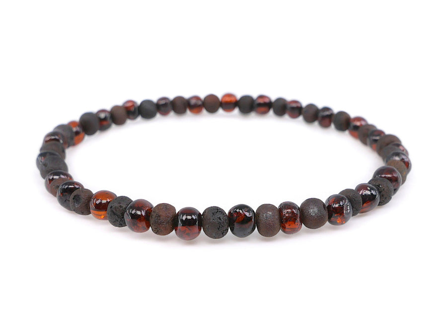 Tobillera elástica de ámbar báltico cereza oscura, joyería natural para adultos