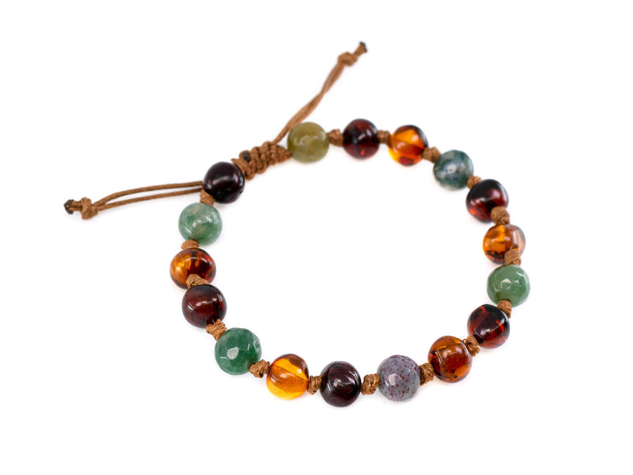 Pulsera/tobillera calmante de ámbar multicolor y ágata india para molestias de dentición