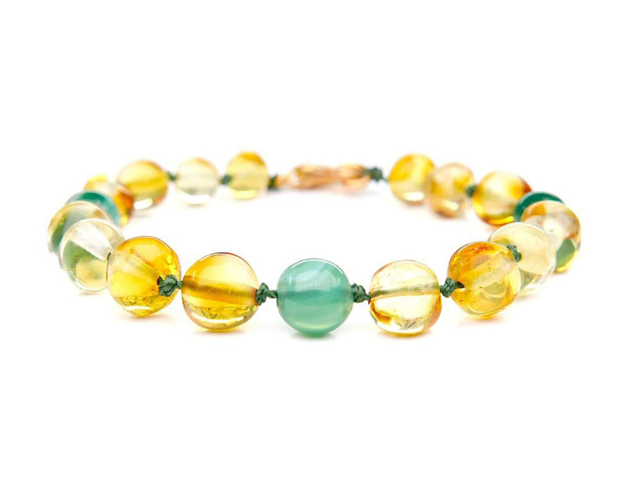 Pulsera de dentición para bebé de ámbar báltico color limón con cuentas de ágata