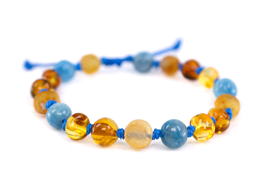 ADJUSTABLE MULTICOLOR BALTIC AMBER BRACELET ANKLET WITH AVENTURINE