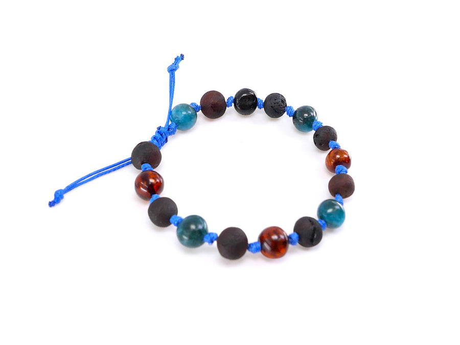 ADJUSTABLE MULTICOLOR BALTIC AMBER BRACELET / ANKLET WITH APATITE