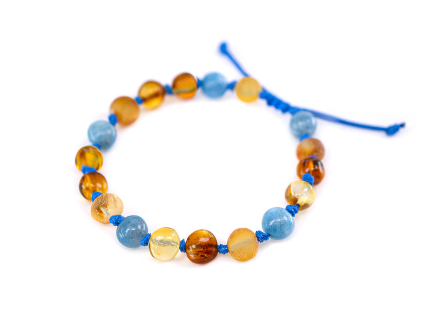 ADJUSTABLE MULTICOLOR BALTIC AMBER BRACELET / ANKLET WITH AVENTURINE