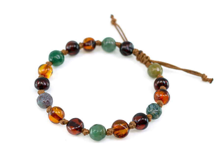 Tobillera ajustable para bebé con ámbar multicolor y piedra de ágata india