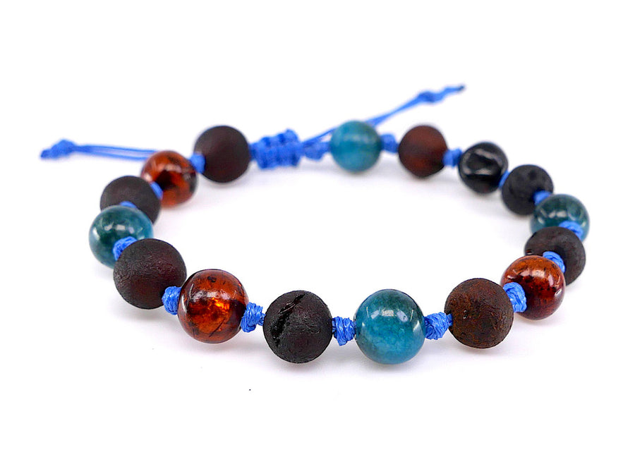 ADJUSTABLE MULTICOLOR BALTIC AMBER BRACELET / ANKLET WITH APATITE